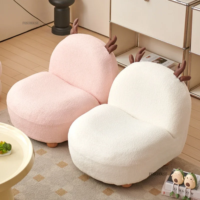 Simple Cream Style Children's Sofas Fawn Lambswool Low Stool Baby Reading Sofa Chairs Designer Cute Backrest Children's Armchair