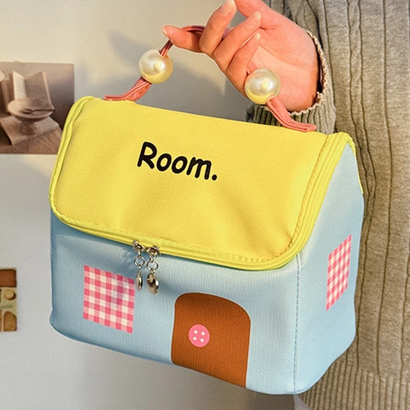 New Style Large-Capacity Stylish House-Shaped Bag: Portable Travel Cosmetic Bag with Niche Design & Cute Cartoon Pattern Purse