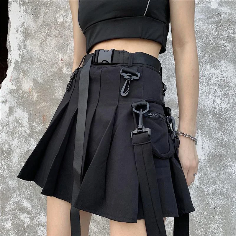 

Lucyever Black Punk Gothic Women Pleated Skirts Harajuku Club High Waist Mini Skirt Girl Preppy Style A-Line Short Skirt L615