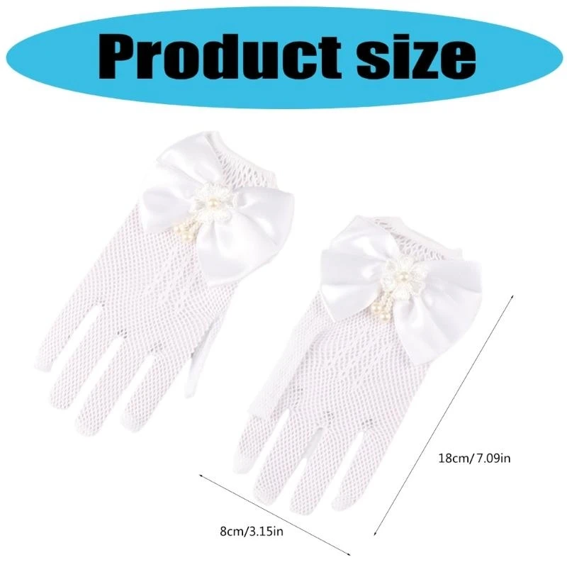 1 Pair Lace Girls' Formal Gloves Comfortable Nylon Fabric Mittens for Wedding Dresses and Special Occasion White/Black 4XBC