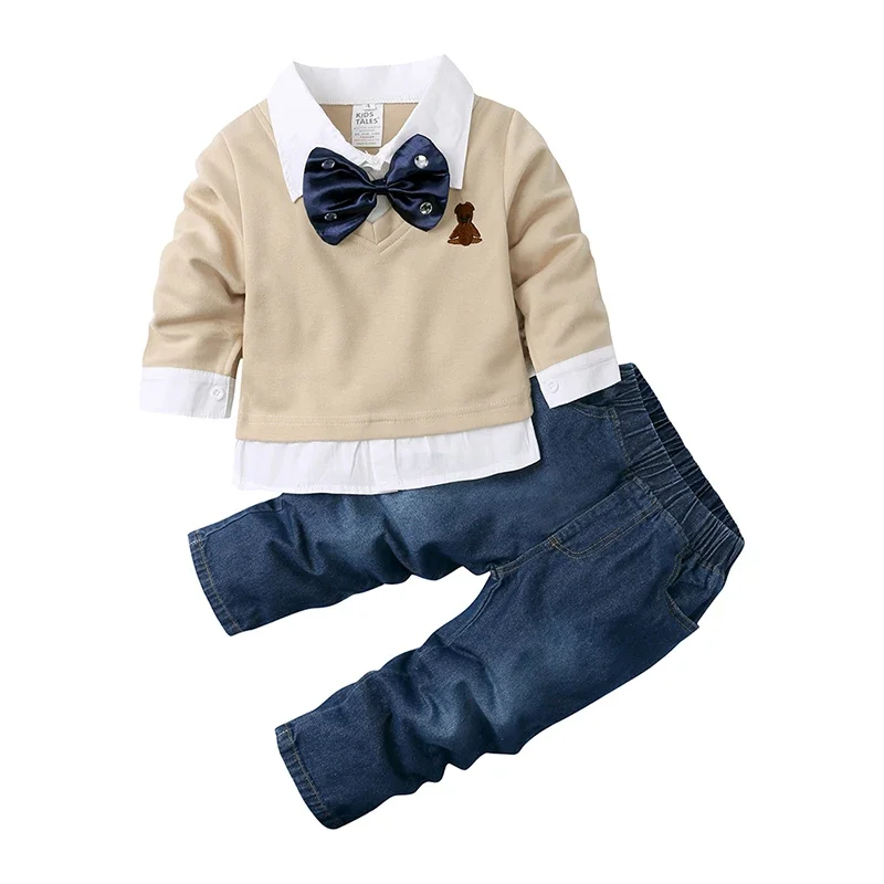 3Pcs Boys Outfits Set for 2025 Summer Kids Random Cool Clothes Toddler T-Shirt + Jeans + Scarf Fashion Suits Children's Clothing kids clothes