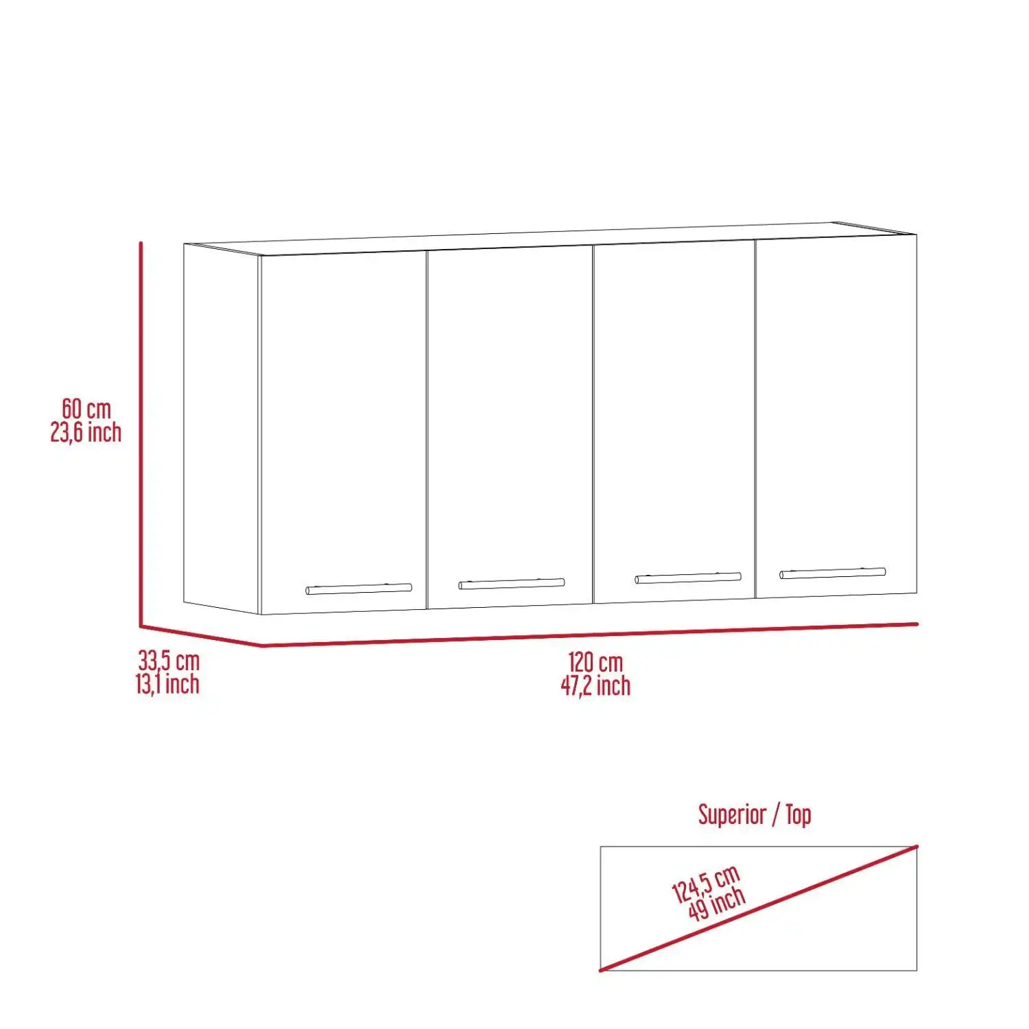 120 Wall Cabinet, Four Doors, Two Cabinets, Two Shelves Black 2