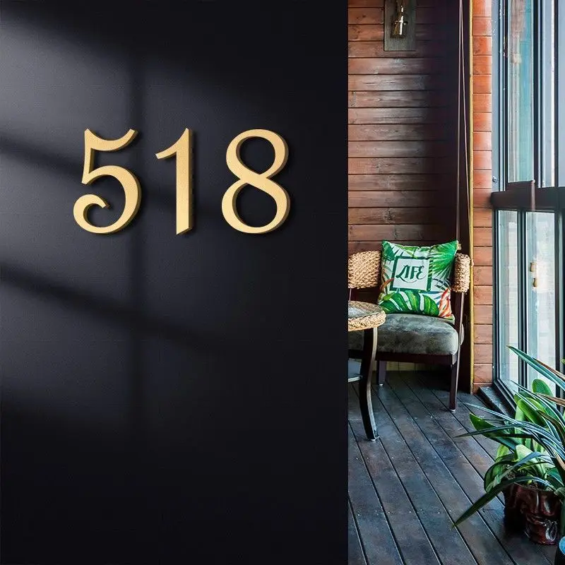 Nordic Retro Style Number 3D House Word Number Door Plate Acrylic Gold Letter Home Paste Sign house number signs