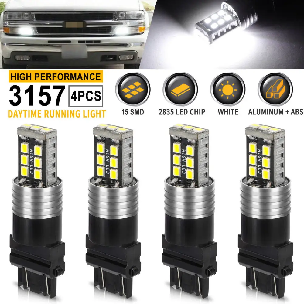 

4Pcs 3157 Car LED Bulbs Reverse Lights Super Bright 6000K White DRL Brake Parking Signal Light 15-SMD 12V Waterproof