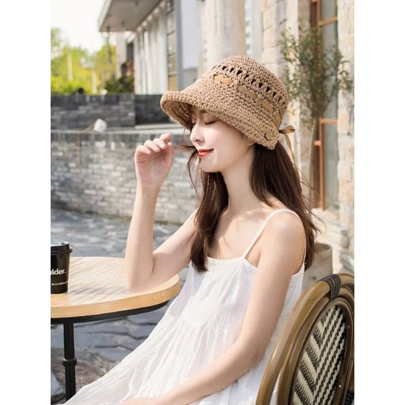 

Fashion Fisherman's Hat Summer Rolled Edge Straw Hat Women's Sun Protection Sunscreen Hat Travel Sun Hat Lace-up Sun Basin Hat