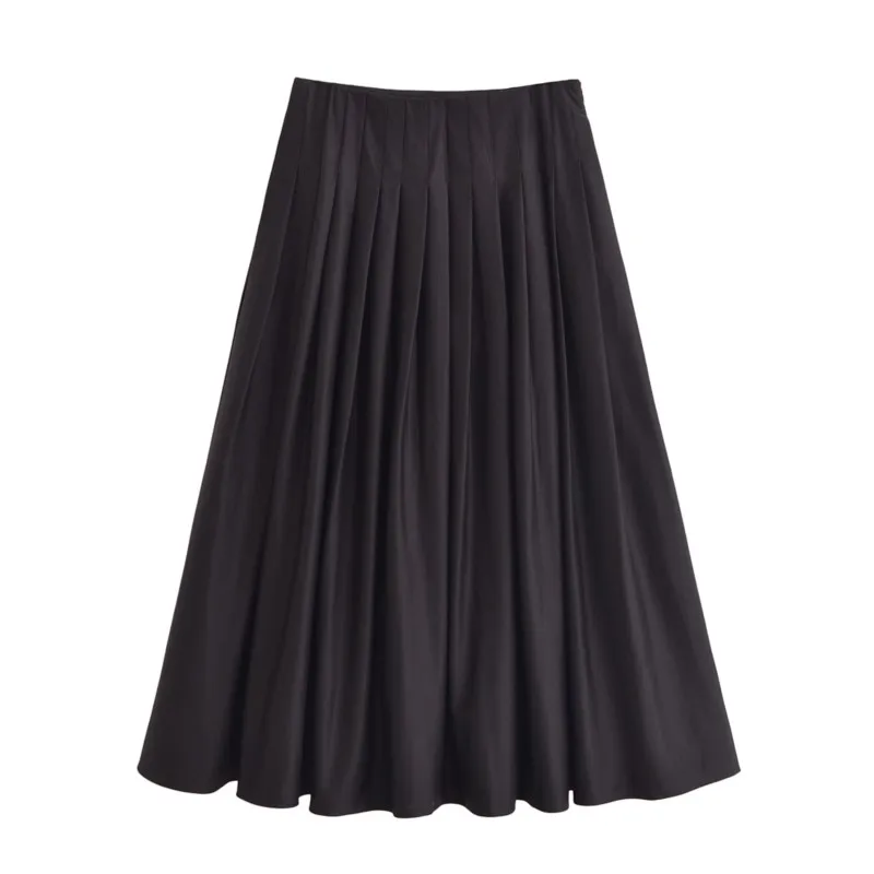 

Wide Pleated Pleated Skirts For Women 2024 Spring Summer With Casual Vintage Simple Elegant Style Solid Color Skirt