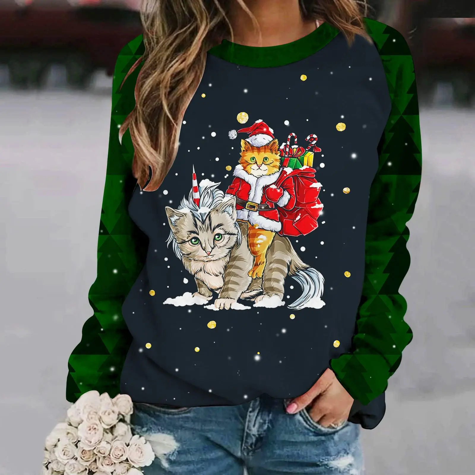 Women's Hoodies Christmas spirit pet Print Long-Sleeved Sweatops Casual Pullover Autumn Winter Daily Harajuku Tops