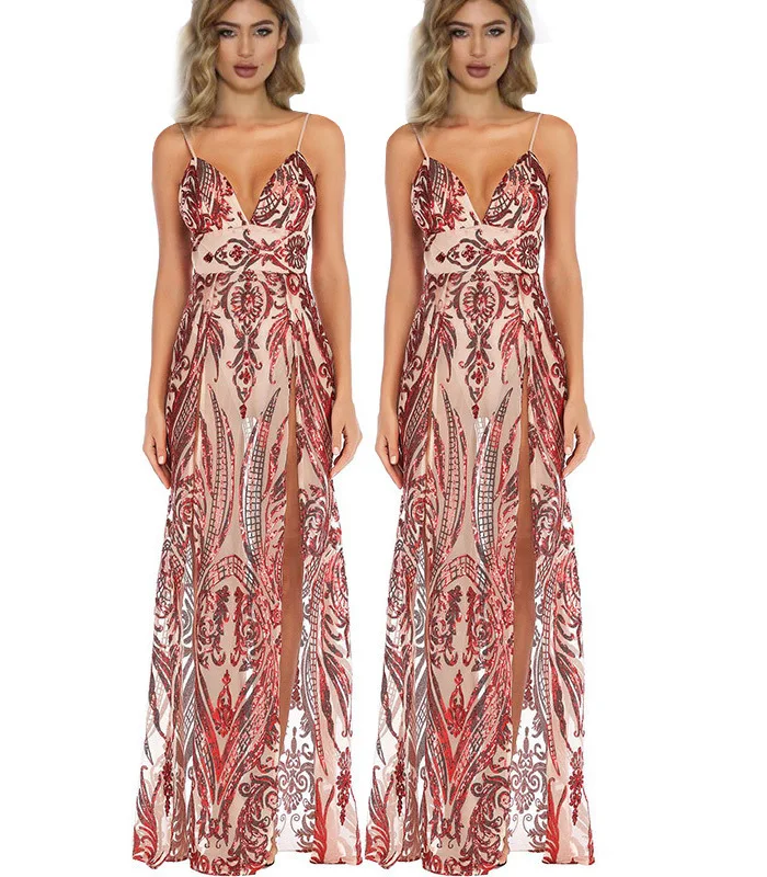 Vestidos con tirantes finos y escote en V con abertura Óxido Tallas Grandes