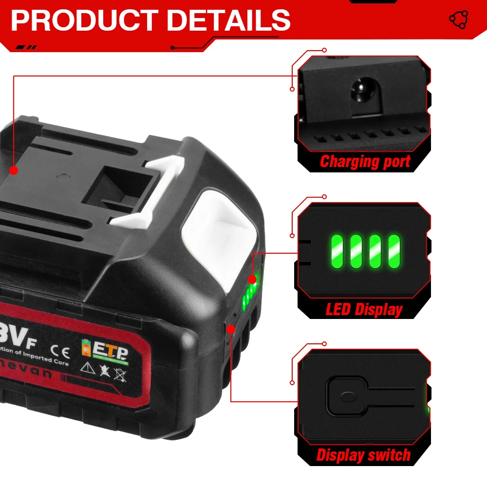 21V Rechargeable 588VF Lithium Ion Battery 22900mah Li-lon Battery With Battery Indicator For Makita BL1850 BL1840 Power Tools 3