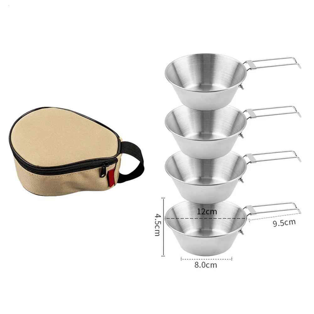 300ml Outdoor Camping Cooking Utensils Tableware Handbag Camping Bowl Stainless Steel Camping Kitchen Set