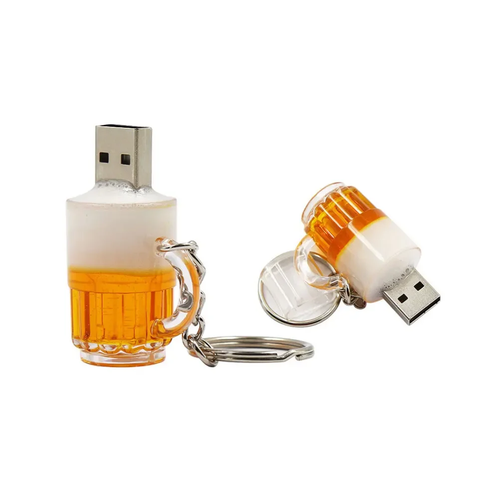 

Cartoon beer cup USB Flash Drive 64GB Cute Pen Drive 4GB 8GB 16GB 32GB Pendant Pendrive USB2.0 Free Key Chain Memory Stick