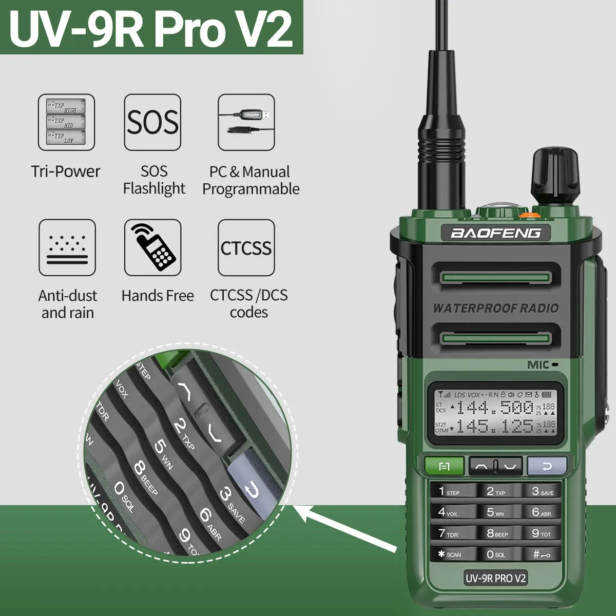 Baofeng UV 9R Pro V2 IP68 Водонепроницаемая рация, трехмощное зарядное устройство типа C, двухдиапазонное радио Ham CB, двухстороннее радио UV 9R Plus