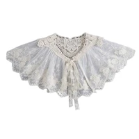 Châle en dentelle florale brodée pour femme, col faux amovible, grande écharpe plissée en mousseline de soie, nœud papillon à lacets, capelet élégant 1