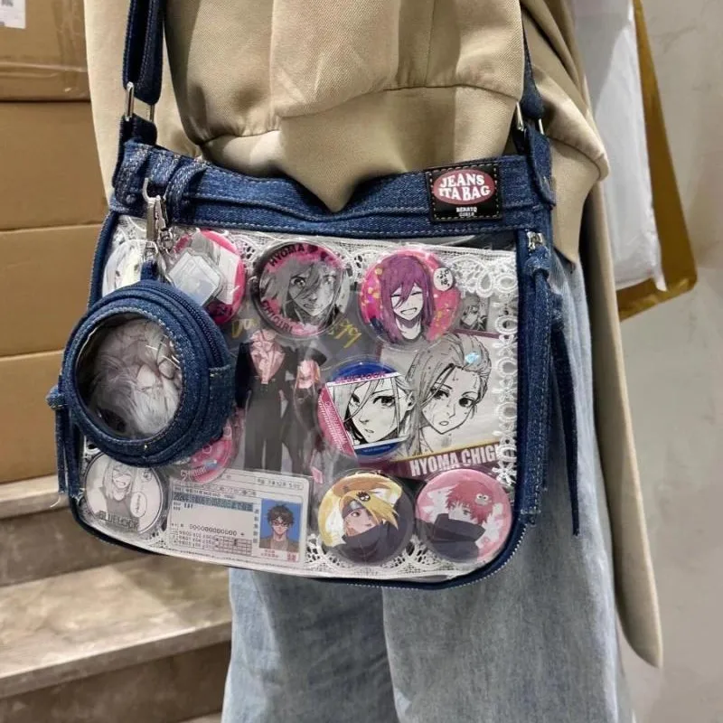 JIAERDI Harajuku Denim Ita Bags Women Sweet Cool Transparent Messenger Bag Purse Ladies jk Uniform Casual Crossbody Bags 2025