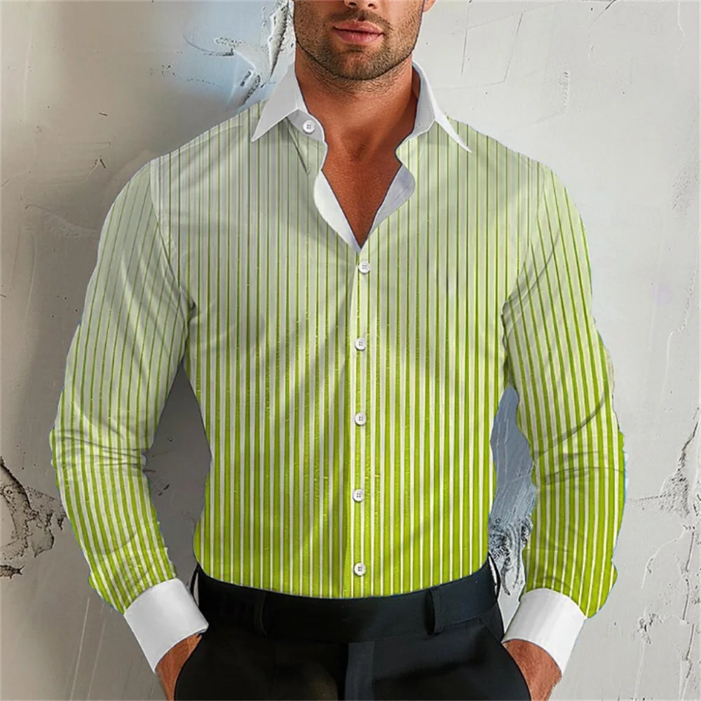

New striped gradient men's shirt lapel long sleeve shirt extra large size xs-6xl design comfortable and soft men's clothing