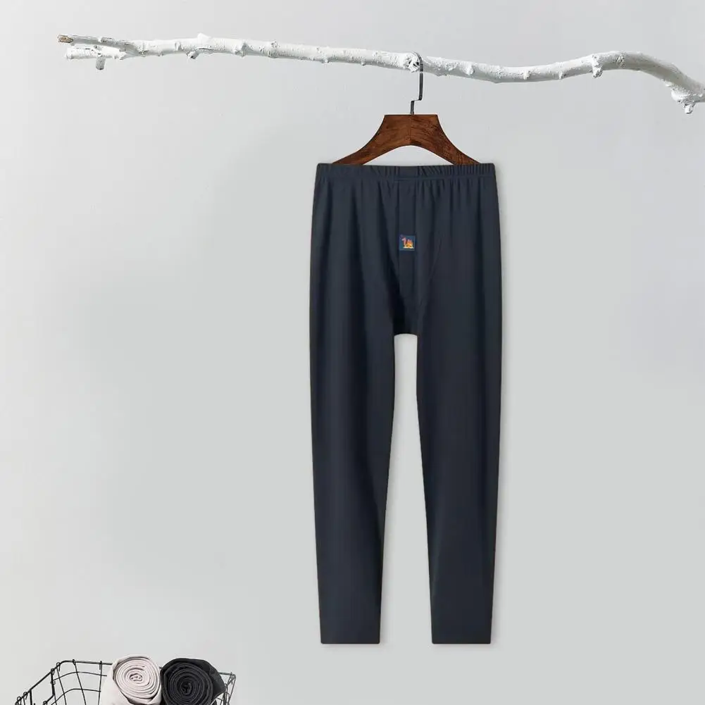 Men Fleece Pants Thick Warm Men's Winter Bottoming Pants Elastic U Convex Waist Solid Color Homewear Pajama Pants Thermal