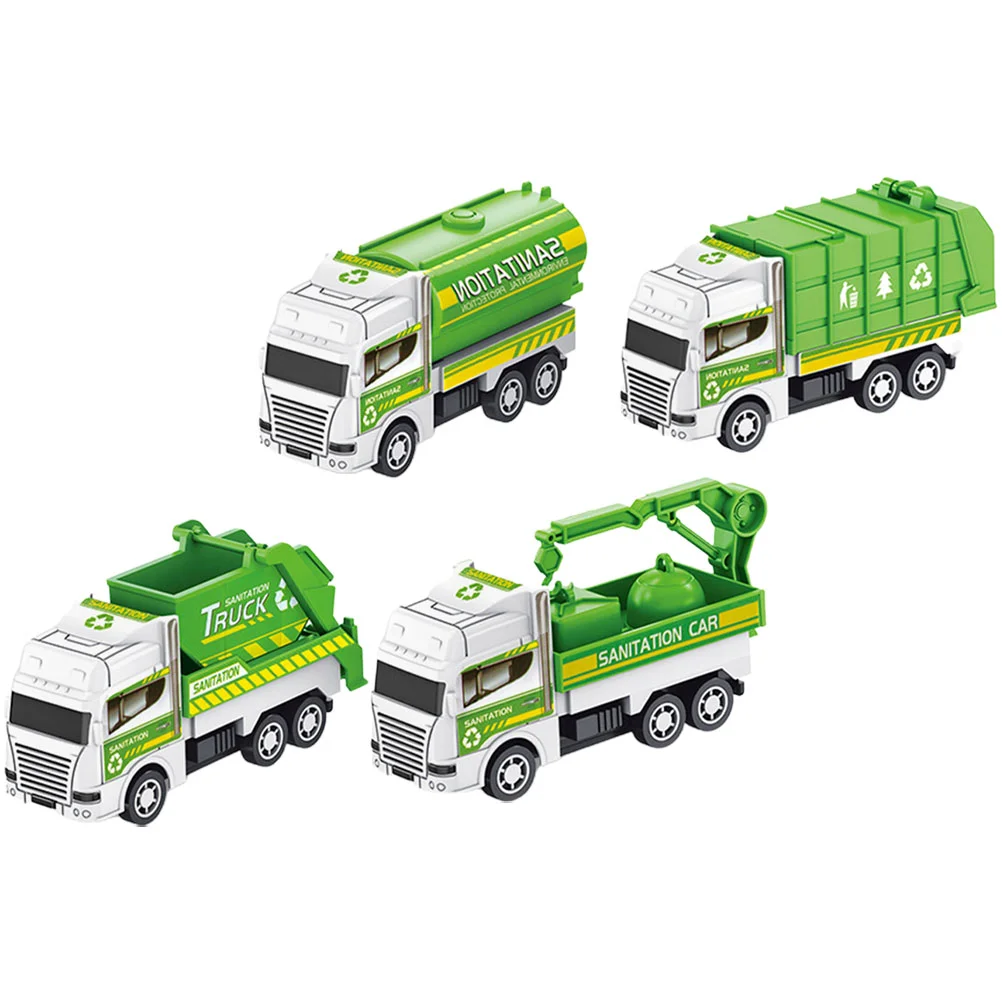 4pcs Garbage Truck Toy Children Trash Car Sanitation Model Trucks for Imaginative Play and Hand Eye Coordination Development 2