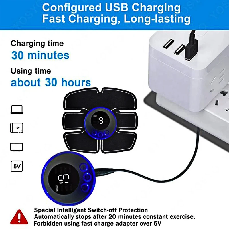 Abdominal Muscle Stimulator Fitness ABS Arm Training Patches Muscle Exercise Instrument USB Charging Home Men Women