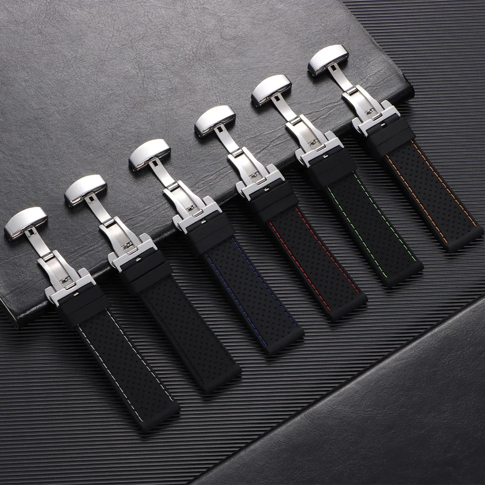 Premium Waterproof Silicone Watch Band with Butterfly Buckle - Breathable Rubber Strap Replacement