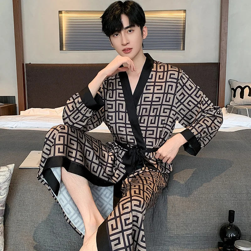 High Quality Pajamas Suit Men Ice Silk Summer Thin Short Sleeves Cool Satin Sleepwear Chic Pyjamas Set Male Loungewear Boy Gift 13 S389e000d099f438fac5cd9111975c34cO