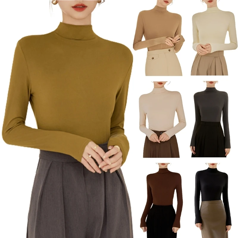 

Женская Базовая футболка с высоким воротником и длинным рукавом