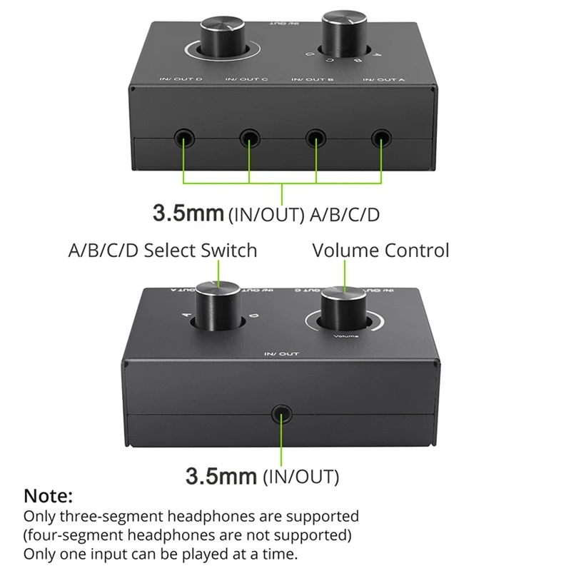4 Way 3.5Mm 4 In 1 Out Headphone Amplifier Audio Switcher Splitter Stereo Bi-Directional Audio Switch Splitter Box
