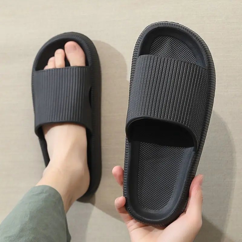 Summer Couple Shoes Women Bathroom Slippers Cloud Cushion Slides Flat Sandals Thick Platform Shoes Man Indoor Non-Slip Flip Flop — view 5