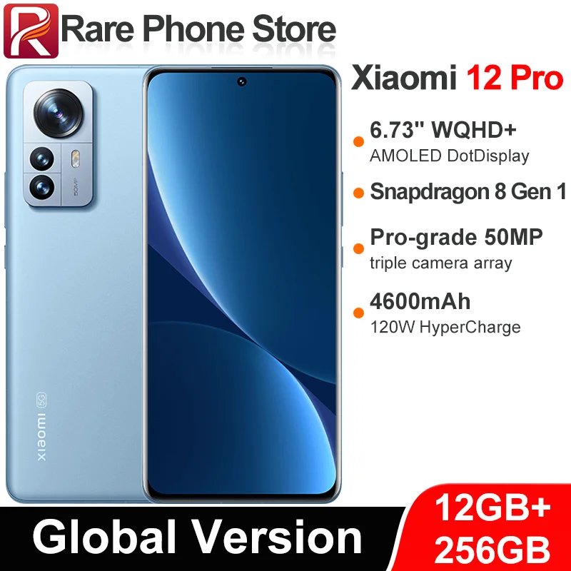Versione Globale Xiaomi 12 Pro 12Gb + 256Gb Snapdragon 8 Gen 1 6.73 "Display Amoled 50Mp + 32Mp Fotocamera 4600Mah Batteria Nfc