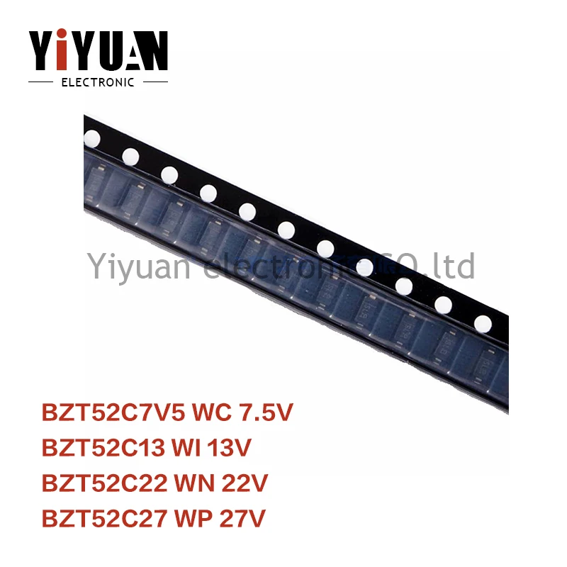 50 Pz Nuovo Muslimex Wc 7.5V Bzt52C13 Wi 13V Bzt52C22 Wn 22V Bzt52C27 Wp 27V Diodo