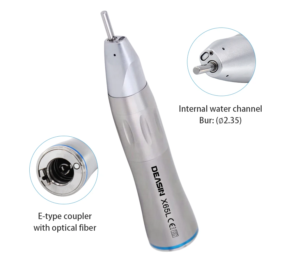 X65L Dentistry Straight Handpiece 1:1Blue Ring Straight Inner Water Handpiece with Optic Fiber Using for Dental Implant Surgery