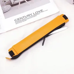 Premium PU Leather Elastic Buckle Pen Organizer Sleeve (YELLOW)