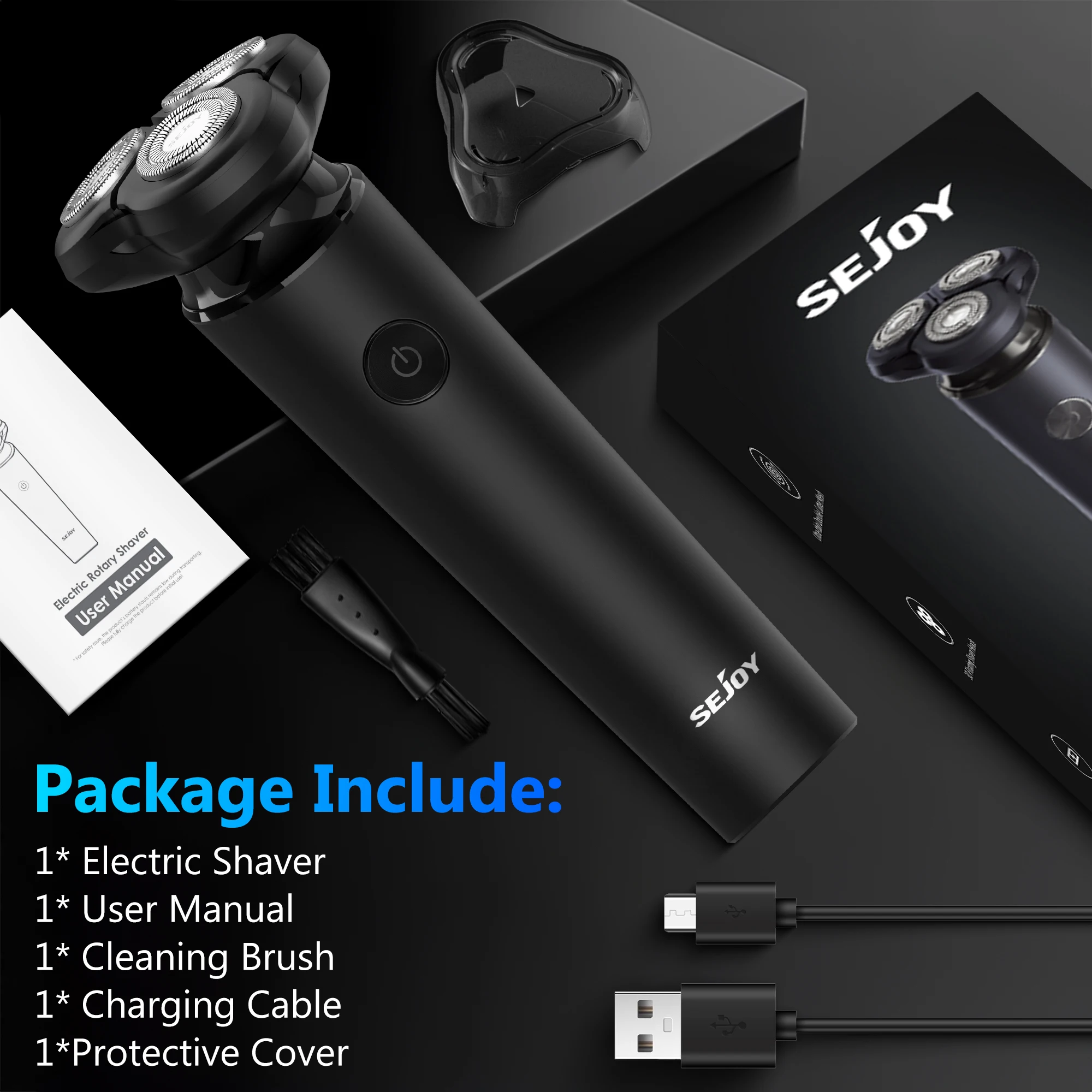SEJOY Portable Clean Razor Men USB Electric shaver Powerful Beard Electric Razor Rechargeable Waterproof shaving Machine 2
