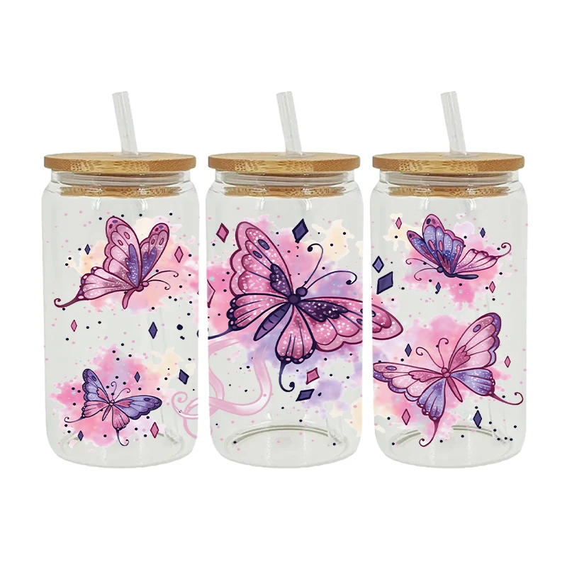 Butterfly, ladybug UV DTF Transfer Happy Juice Printed Sticker For The 16oz Libbey Glasses Wraps Bottles D18373