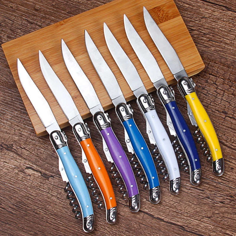 

1pcs Multi Pocket knife Stainless Steel Wine Knife Corkscrew ABS Handle Folding Steak Knives Bottle Beer Can Opener Camping Tool