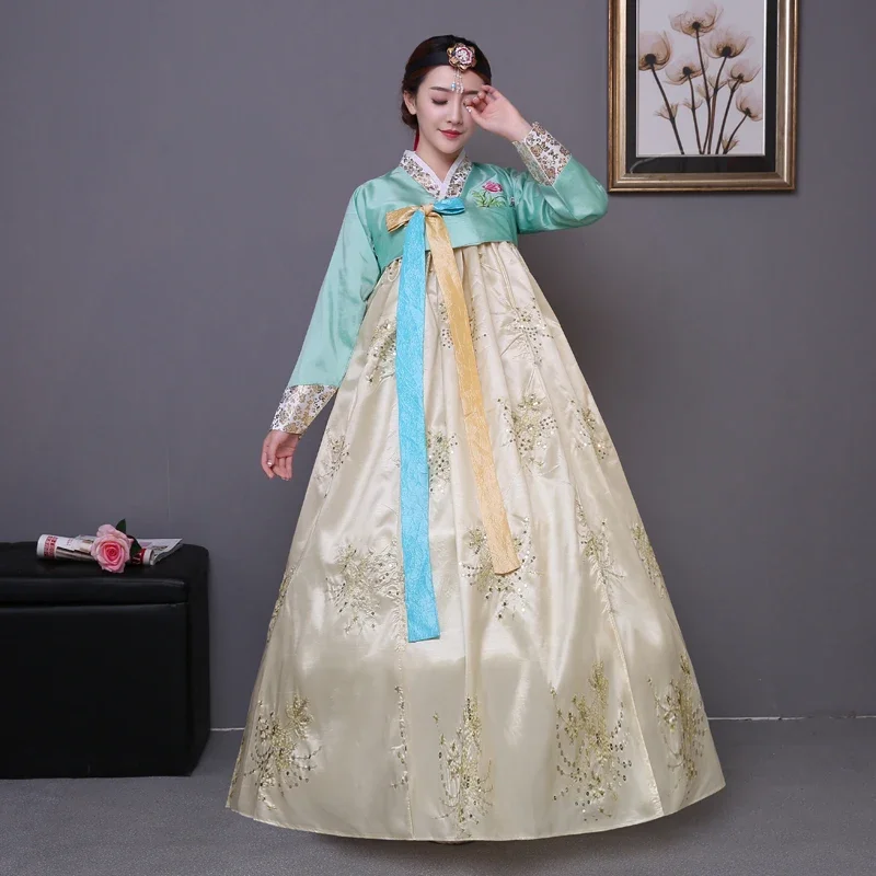 Sequined Korean Traditional Costume Hanbok Female Korea Palace Costume Hanbok Dress National Dance Clothing for Stage Show 89 korean hanbok costume