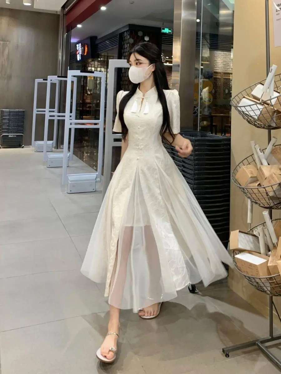 Women Black White Improved Cheongsam High-Fashion One Set Slim Summer Dress New Traditional Vintage Style Qipao S To XXL