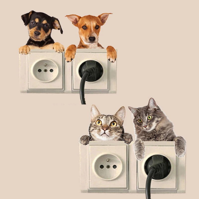 

Кошка и собака мультфильм наклейка креативный переключатель спальни водонепроницаемые декоративные наклейки