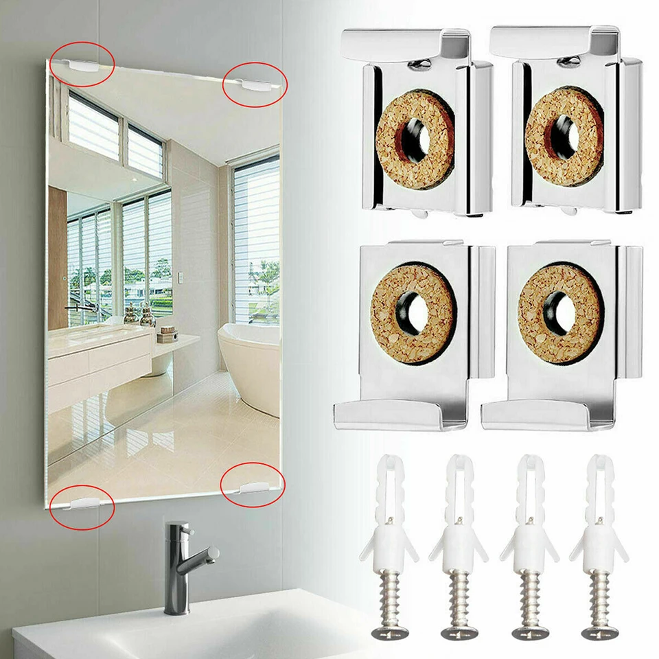 8pcs Mirror Holder Clips Kit - Stainless Steel Mirror Hanging Hardware Heavy Duty