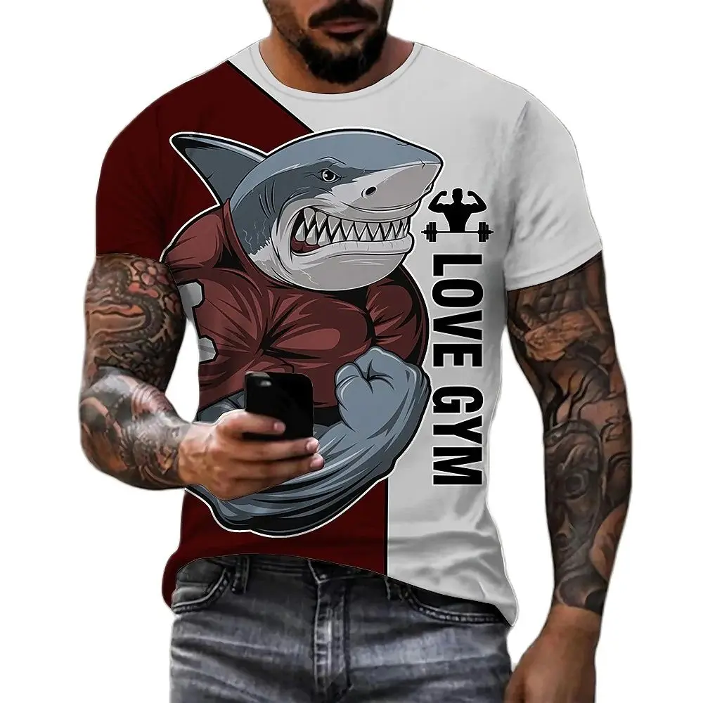 

Men's Short Sleeved T-shirt 3D Cartoon Animal Muscle Fitness Pattern Short Sleeved Street Casual Daily Oversized Breathable Top