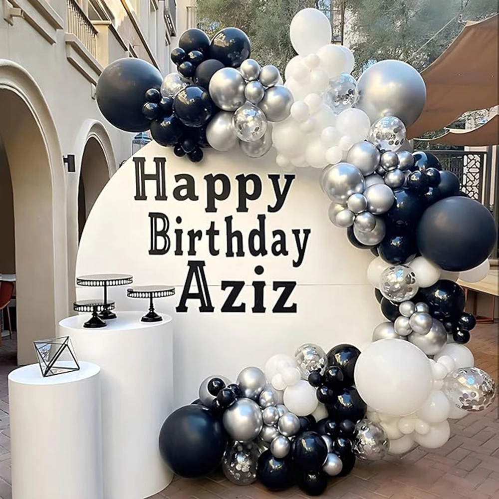 

White Black Balloon Kit Silver Confetti Balloons Garland Arch Birthday Party Baby Shower Wedding Anniversary Decoration Globos