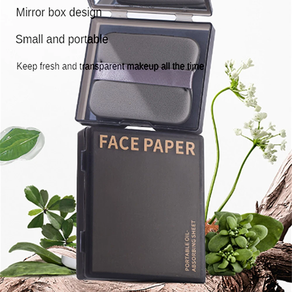 Storage Oil Absorption Refreshing Bamboo Charcoal Mirror Oil Absorbing Paper Convenient Face Blotting Paper With Powder Puff