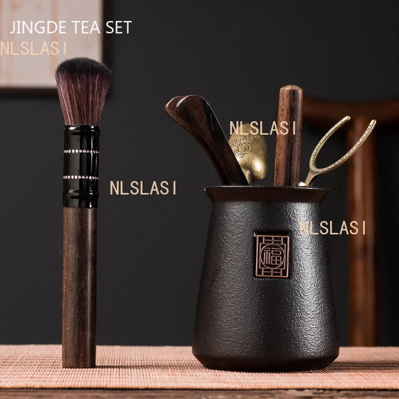 Chinese Style Tea Making Tools Tea Ceremony Six Gentleman Tea Set Tea Table Ceramic Cans Ebony Utensils Tea Combination Supplies