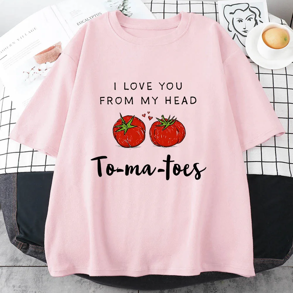 

Женская футболка с надписью «I LOVE YOU FROM MY HEAD Tomato», оригинальная Женская футболка из 100% хлопка, летняя футболка в Корейском стиле Aldult