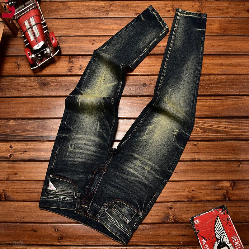 Retro nostalgic jeans men's classic fashion 2024 New fall slim fit straight trendy casual all-matching denim long pants 5