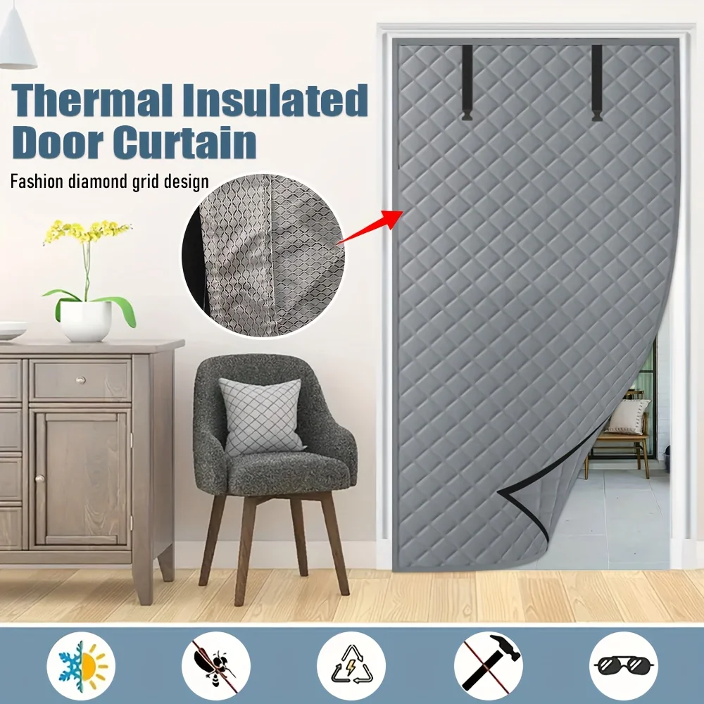 Thermal Door Curtain - Winter Insulated Roll Up Cover with Storage Buckle, Easy Install