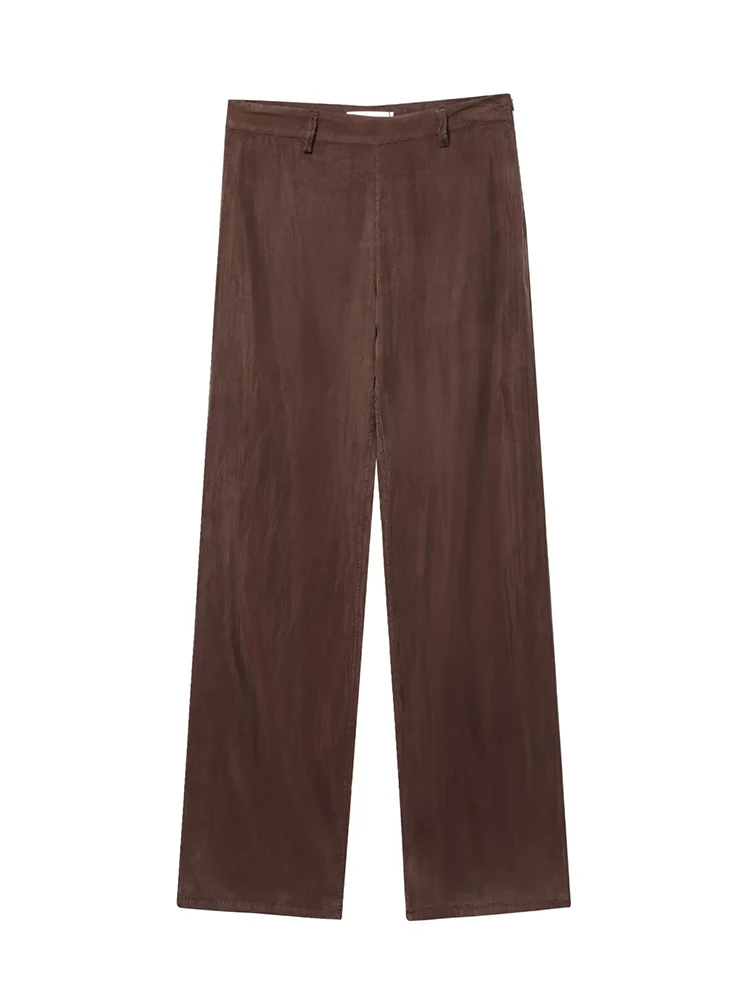 TFMLN Women Chic Top Pants Suits Elegant Turn Down Collar Short Sleeve Blouse High Waist Straight Trousers Chic Lady Leisure Set