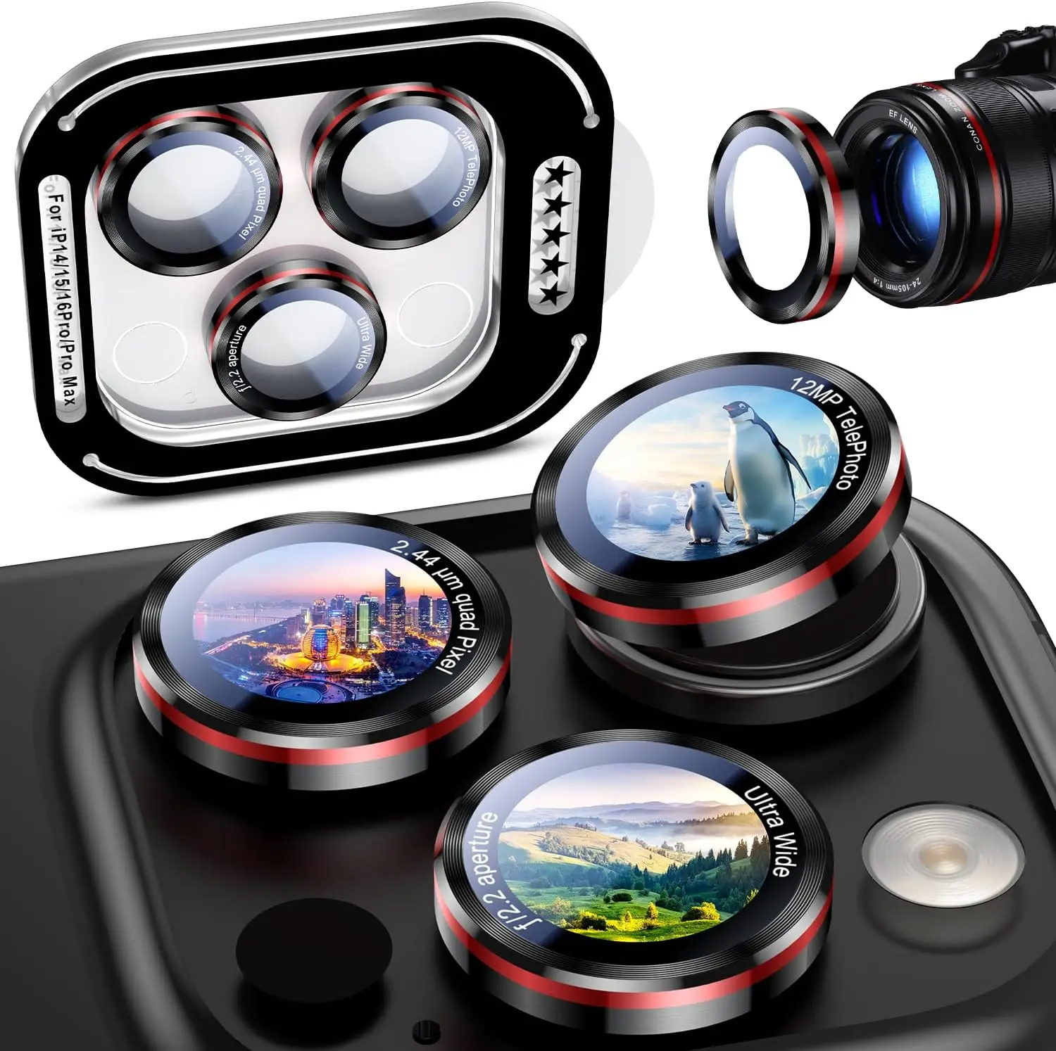 Vibrant Orange Camera Lens Protector Cover with Tempered Glass and Metal Phone Protection