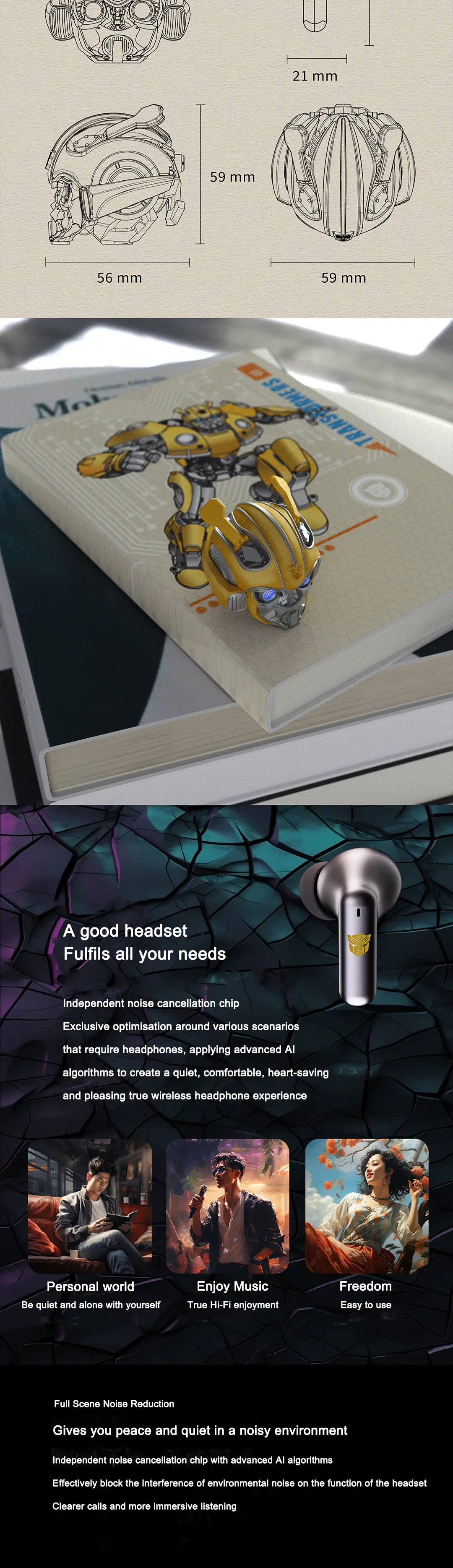 Transformers Earbuds Bumblebee H1 Headphones Noise Cancelling Earphone Bluetooth High Quality Alloy Headsets Decompression Toys
