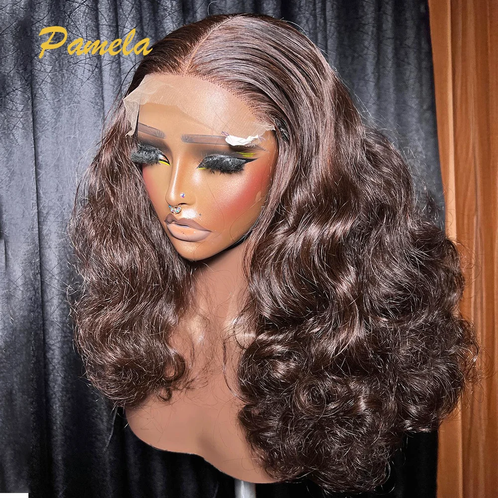 250% Density Wear And Go Glueless Human Hair Wig Colored Loose Deep Brown Blonde Bob 13x4 HD Transparent Lace Frontal Wigs