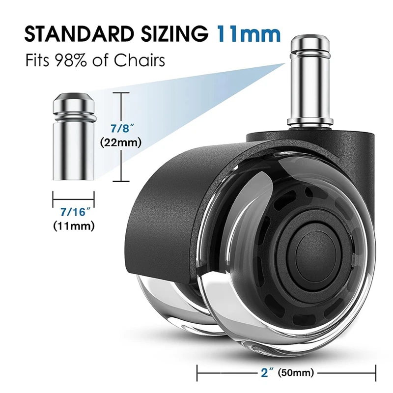 Jeu de 5 Roulette Chaise Bureau 11 mm x 22 mm-Lisse et Silencieux Roulement  Roulettes